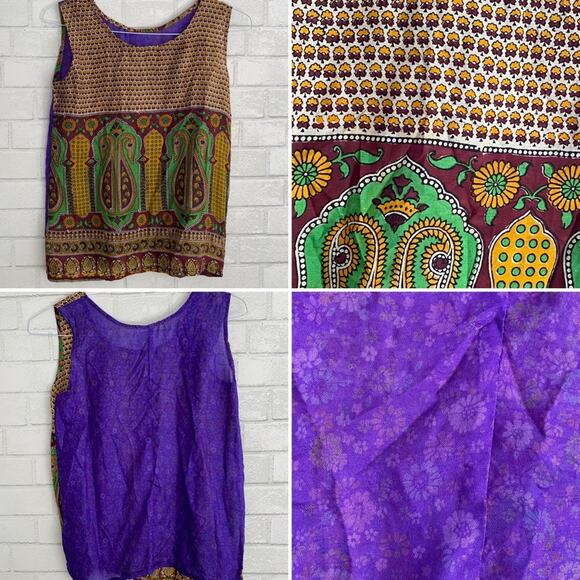 Anthropologie Sheer Silk Block Print Tank sz Small - Picture 1 of 6